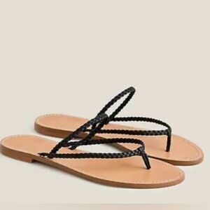 J CREW BLACK LEATHER BRAIDED CAPRI FLIP FLOP THONG SLIDE SANDAL SIZE 12